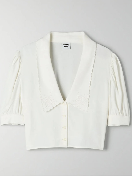 Sunday Best Tops - Sunday Best Solitaire Ivory Scalloped Collar Cropped Blouse
